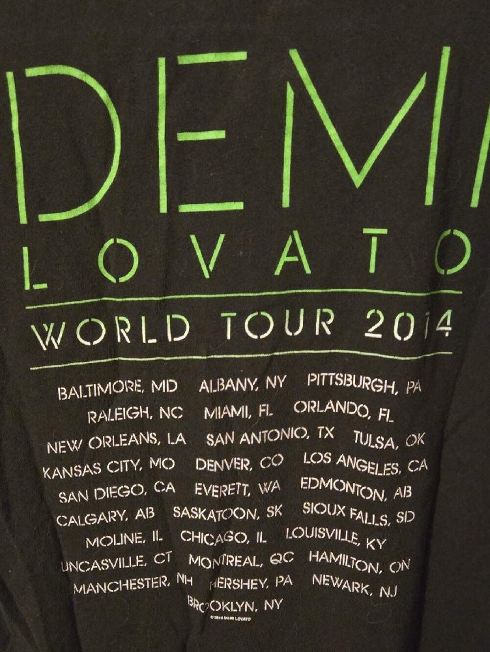 Alstyle Black T-Shirt with Neon Green, Yellow & Blue Graphic - Demi World Tour - Picture 5 of 5